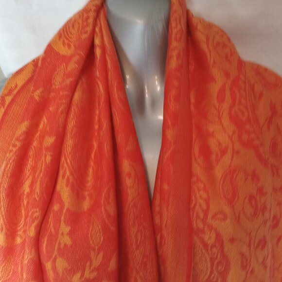 Orange Paisley Cashmere Slik Scarf Shawl Wrap Stole Silk Soft Women Warm 28 x 70 - Picture 7 of 16